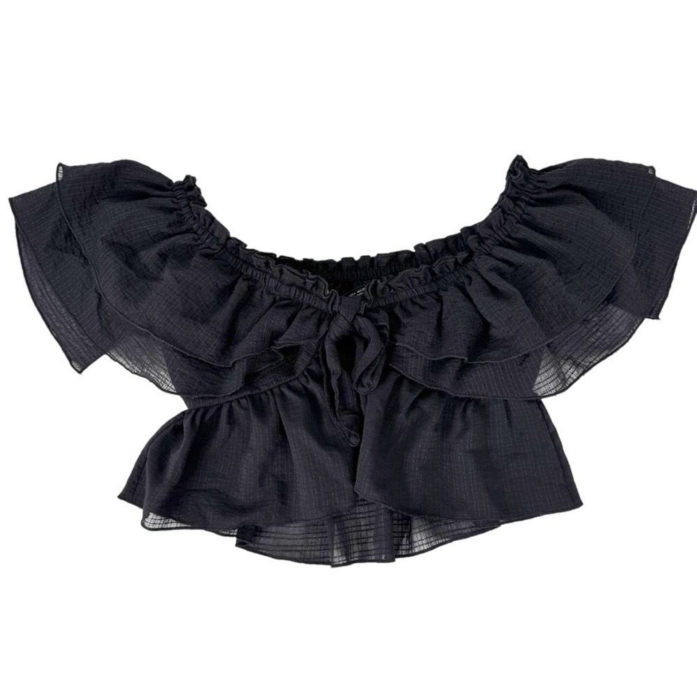 Zara Ruffled Off Shoulder Black Crop Top Size Medium Festival Casual Summer - Picture 5 of 15